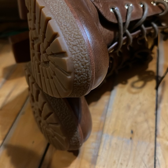 Michael Michael Kors Kim Dark Caramel Leather Lace Up Distressed Booties Size 5 - Picture 10 of 11